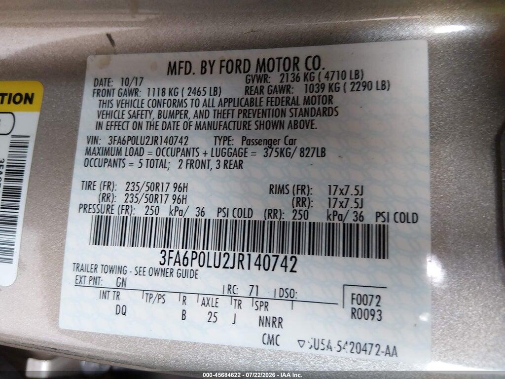 3FA6P0LU2JR140742 2018 FORD FUSION HYBRID photo no. 9