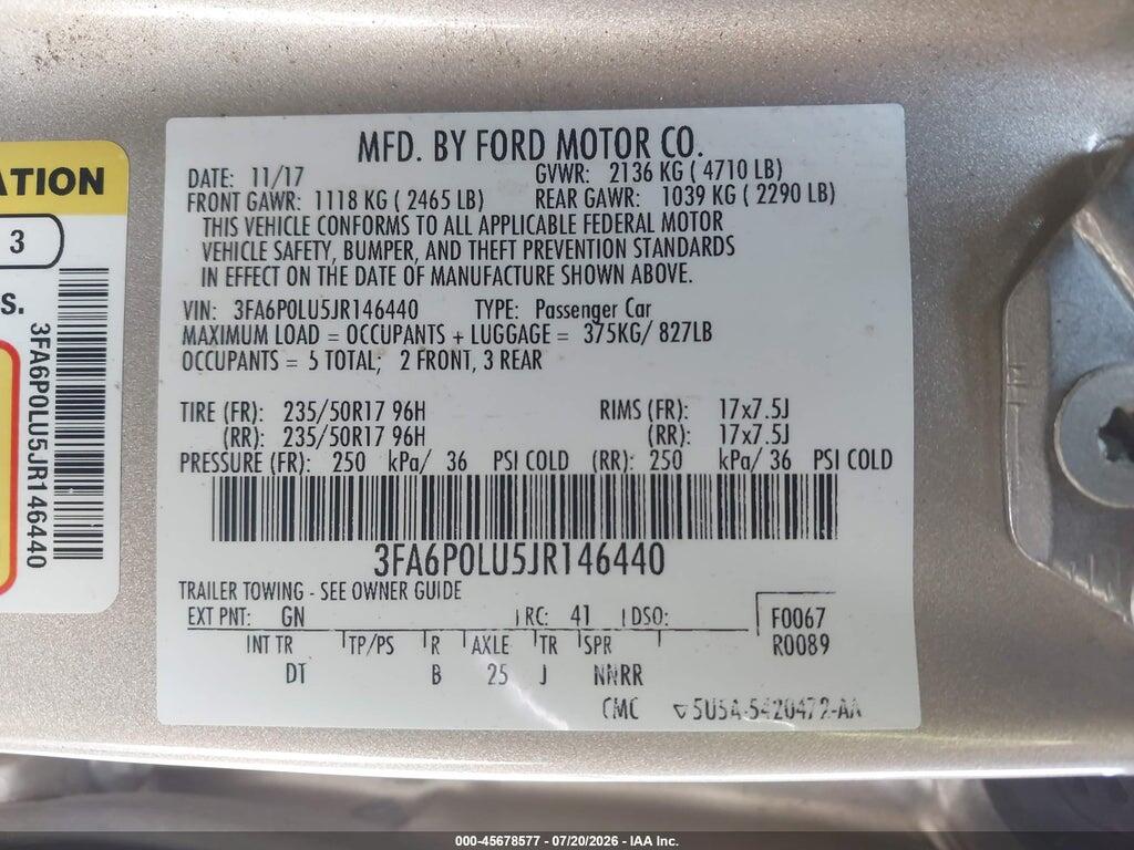 3FA6P0LU5JR146440 2018 FORD FUSION HYBRID photo no. 9