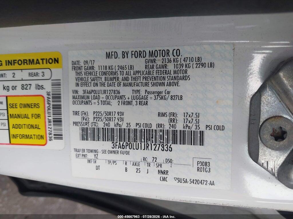 3FA6P0LU1JR127836 2018 FORD FUSION HYBRID photo no. 9
