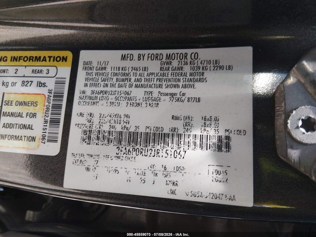 3FA6P0RU2JR151067 2018 FORD FUSION HYBRID photo no. 9