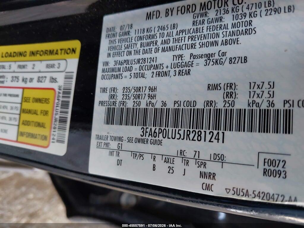3FA6P0LU5JR281241 2018 FORD FUSION HYBRID photo no. 9