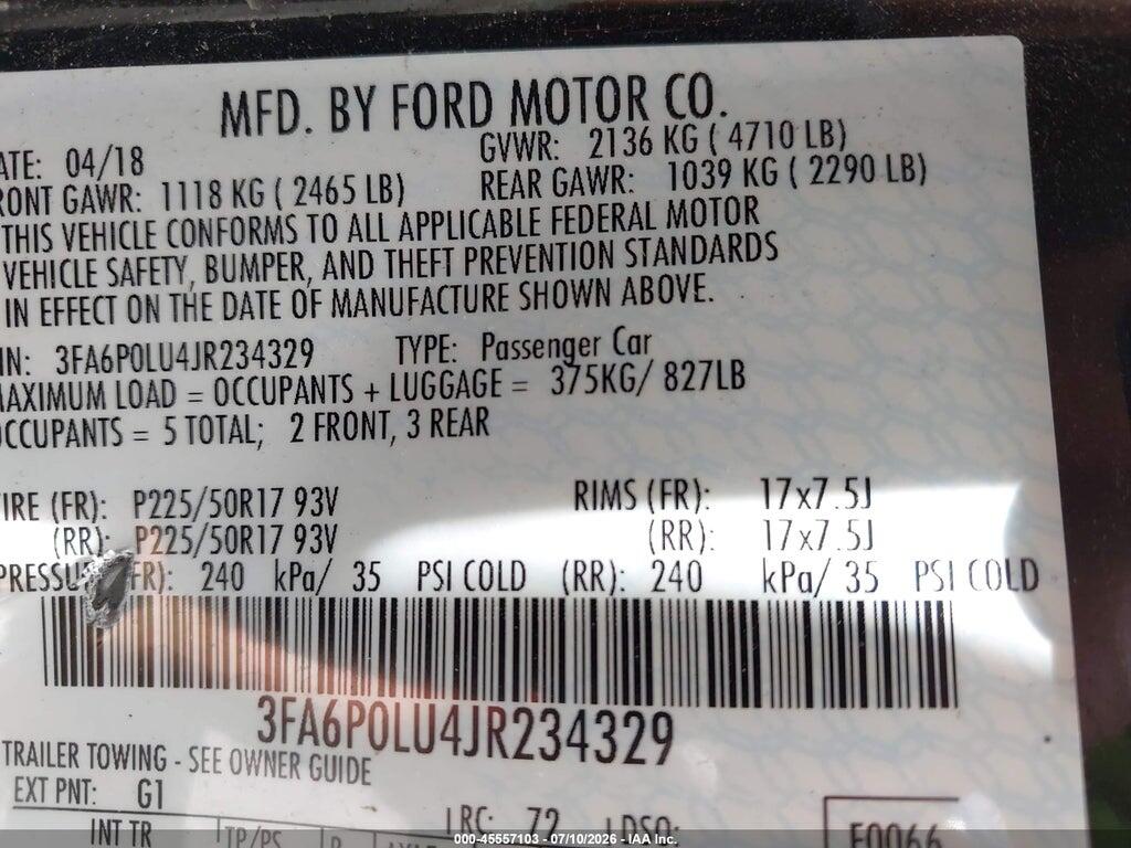 3FA6P0LU4JR234329 2018 FORD FUSION HYBRID photo no. 9