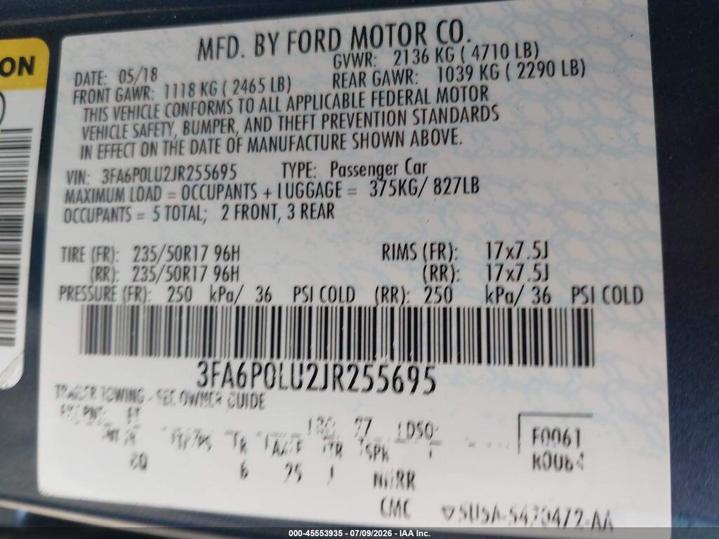 3FA6P0LU2JR255695 2018 FORD FUSION HYBRID photo no. 9