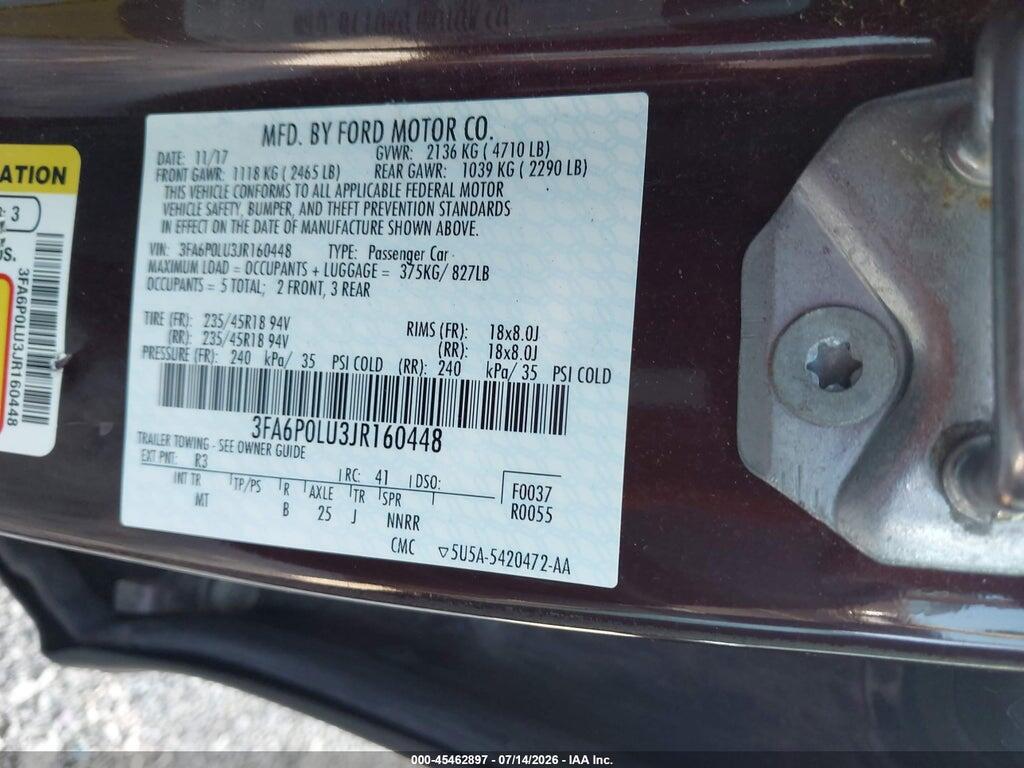 3FA6P0LU3JR160448 2018 FORD FUSION HYBRID photo no. 9