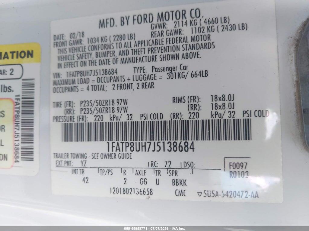 1FATP8UH7J5138684 2018 FORD MUSTANG photo no. 9