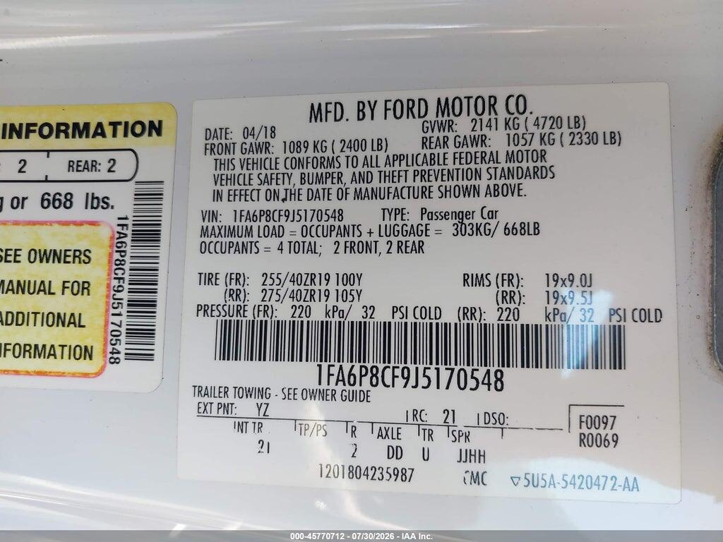 1FA6P8CF9J5170548 2018 FORD MUSTANG photo no. 9