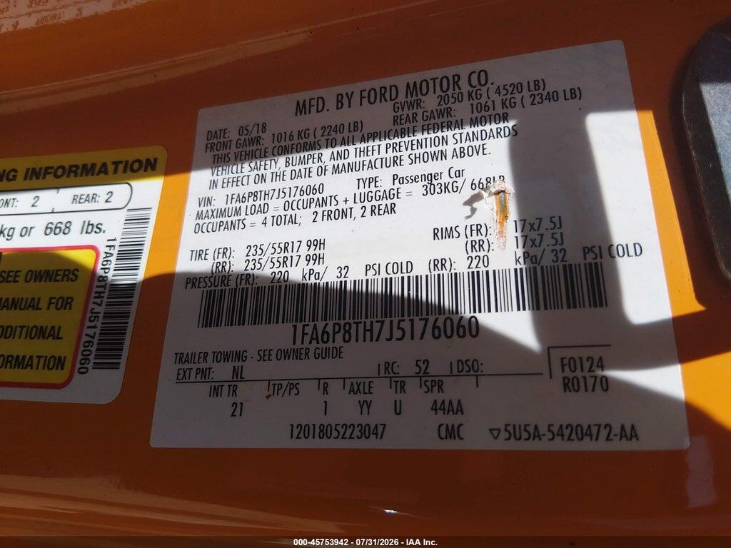 1FA6P8TH7J5176060 2018 FORD MUSTANG photo no. 9