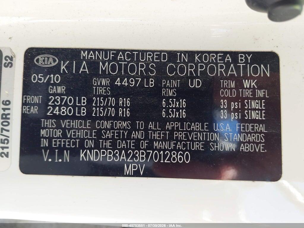 KNDPB3A23B7012860 2011 KIA SPORTAGE photo no. 9