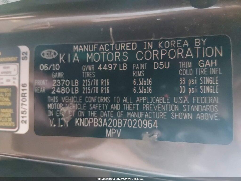 KNDPB3A20B7020964 2011 KIA SPORTAGE photo no. 9