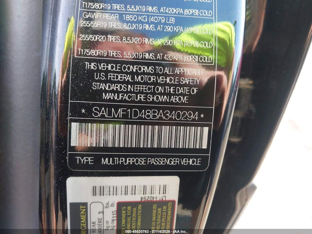 SALMF1D48BA340294 2011 LAND ROVER RANGE ROVER photo no. 9