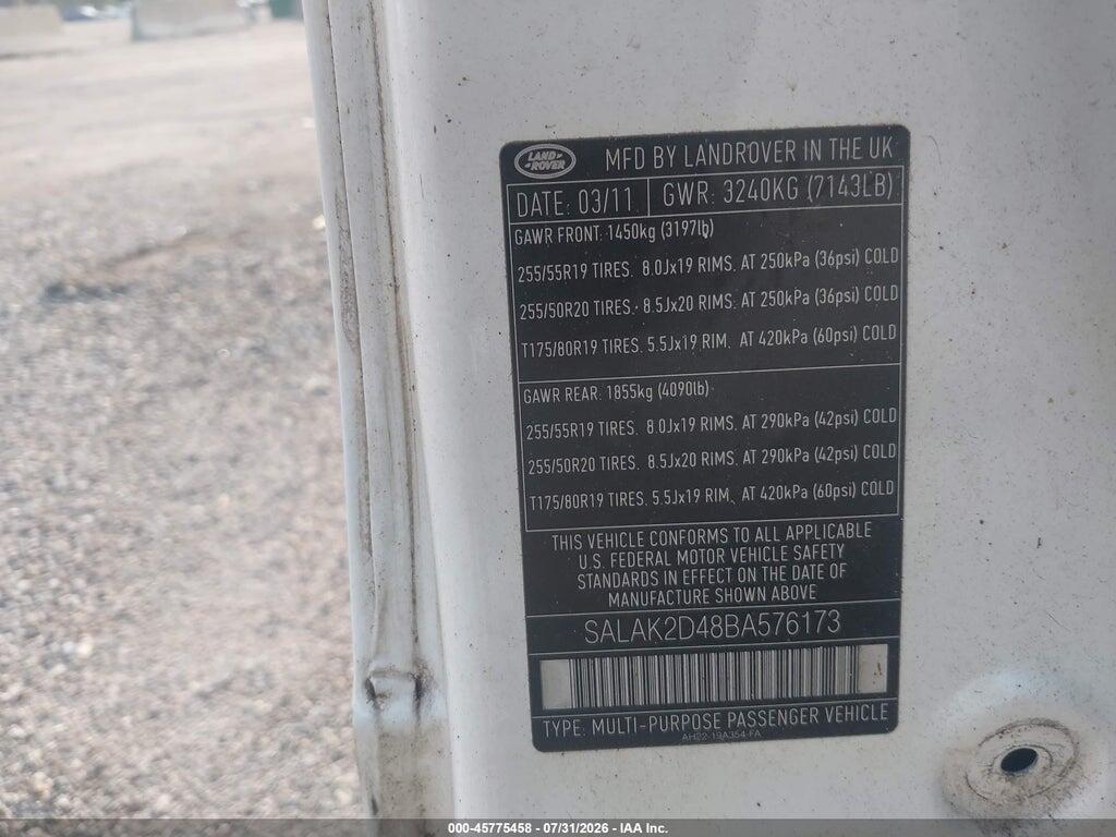 SALAK2D48BA576173 2011 LAND ROVER LR4 photo no. 9