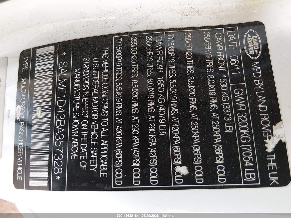 SALME1D43BA357328 2011 LAND ROVER RANGE ROVER photo no. 9