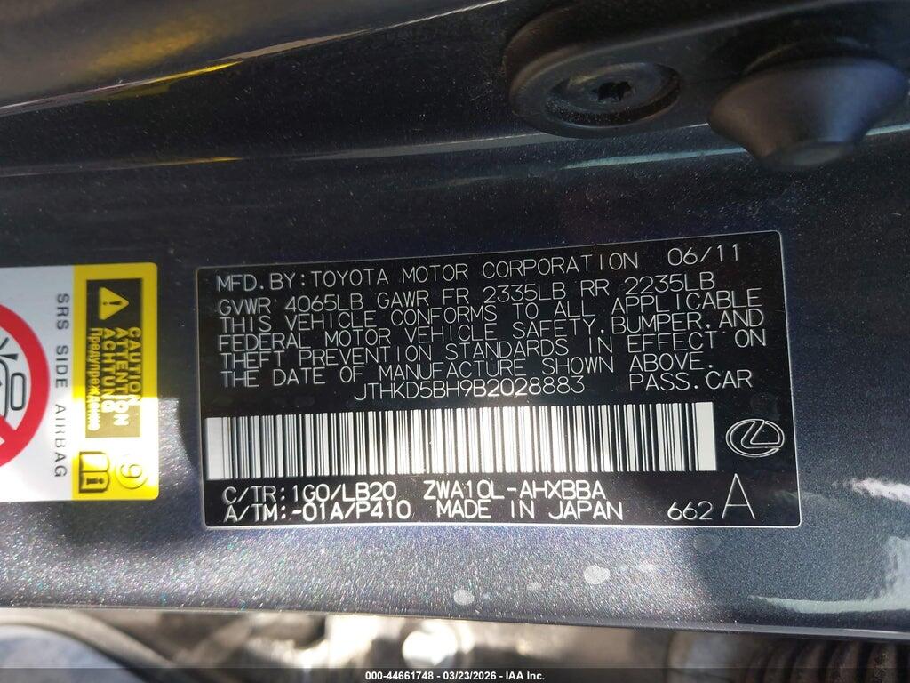 JTHKD5BH9B2028883 2011 LEXUS CT 200H photo no. 9