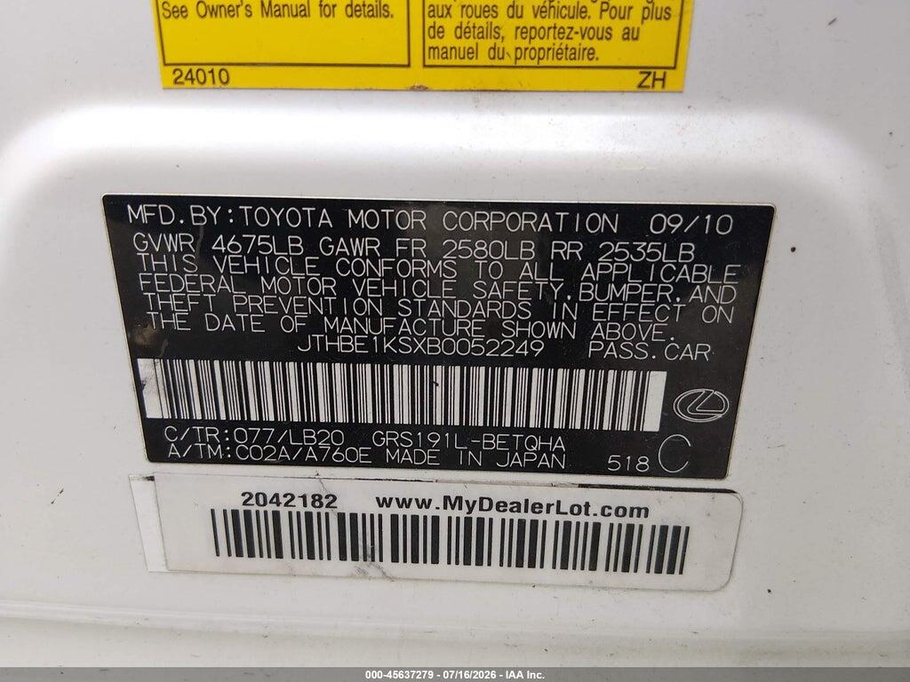 JTHBE1KSXB0052249 2011 LEXUS GS 350 photo no. 9