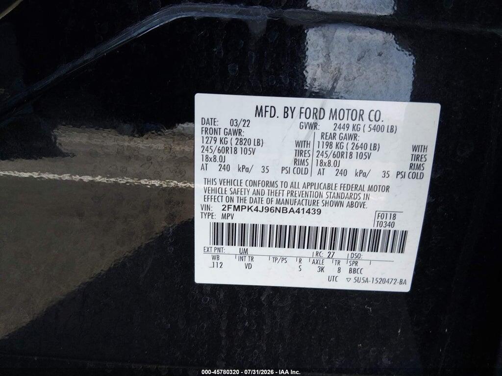 2FMPK4J96NBA41439 2022 FORD EDGE photo no. 9