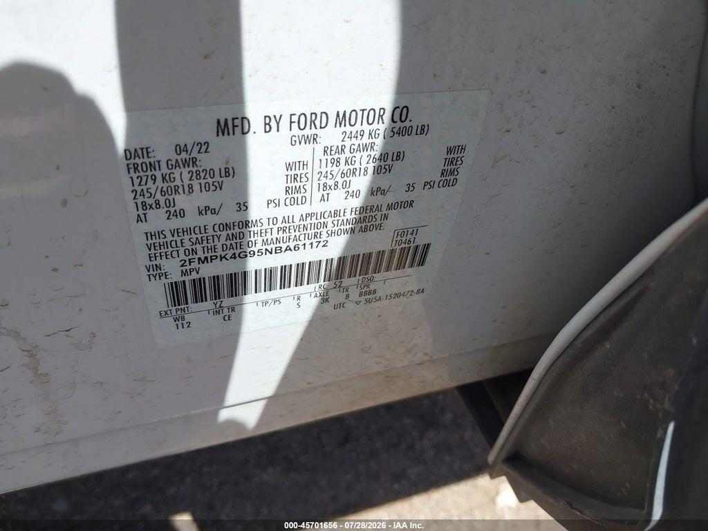 2FMPK4G95NBA61172 2022 FORD EDGE photo no. 9