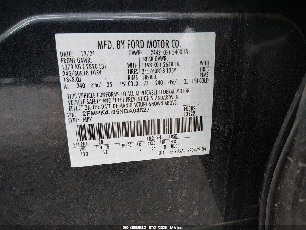 2FMPK4J95NBA04527 2022 FORD EDGE photo no. 9