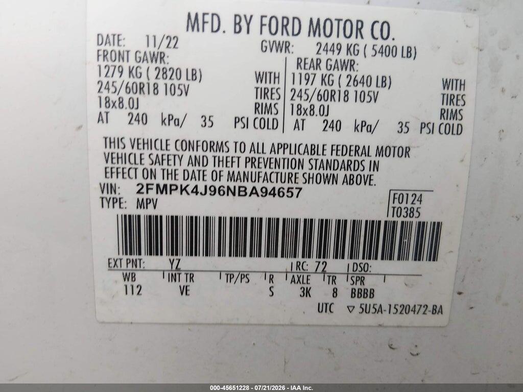 2FMPK4J96NBA94657 2022 FORD EDGE photo no. 9