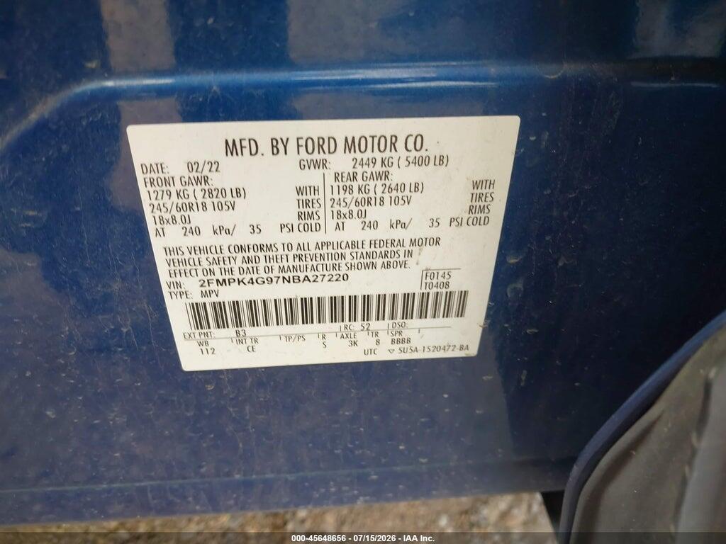 2FMPK4G97NBA27220 2022 FORD EDGE photo no. 9