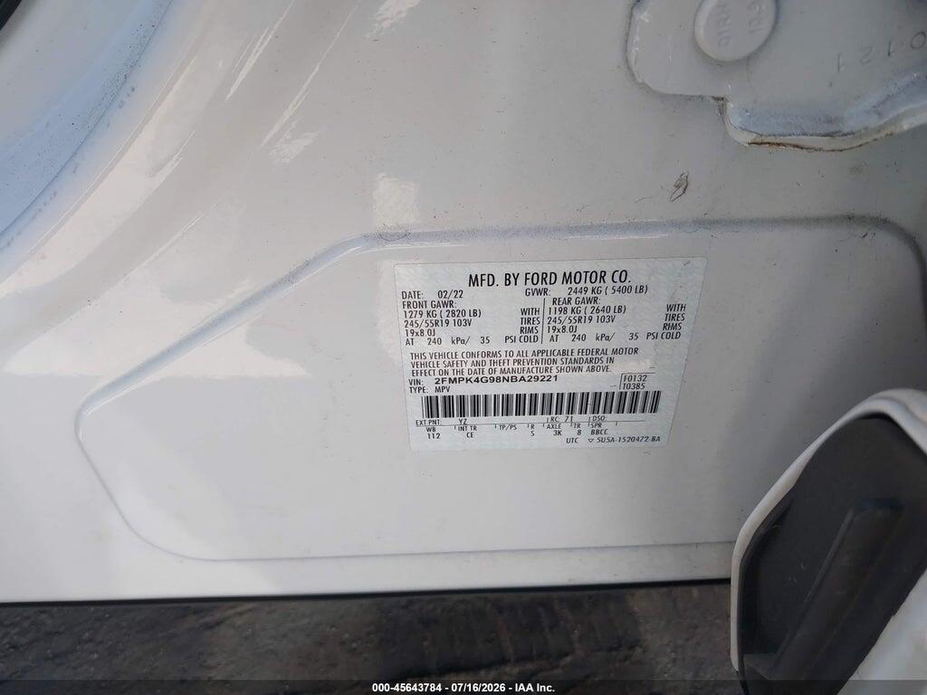 2FMPK4G98NBA29221 2022 FORD EDGE photo no. 9