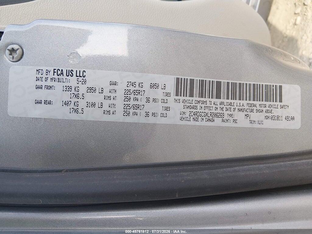 2C4RDGCGXLR206269 2020 DODGE GRAND CARAVAN photo no. 9