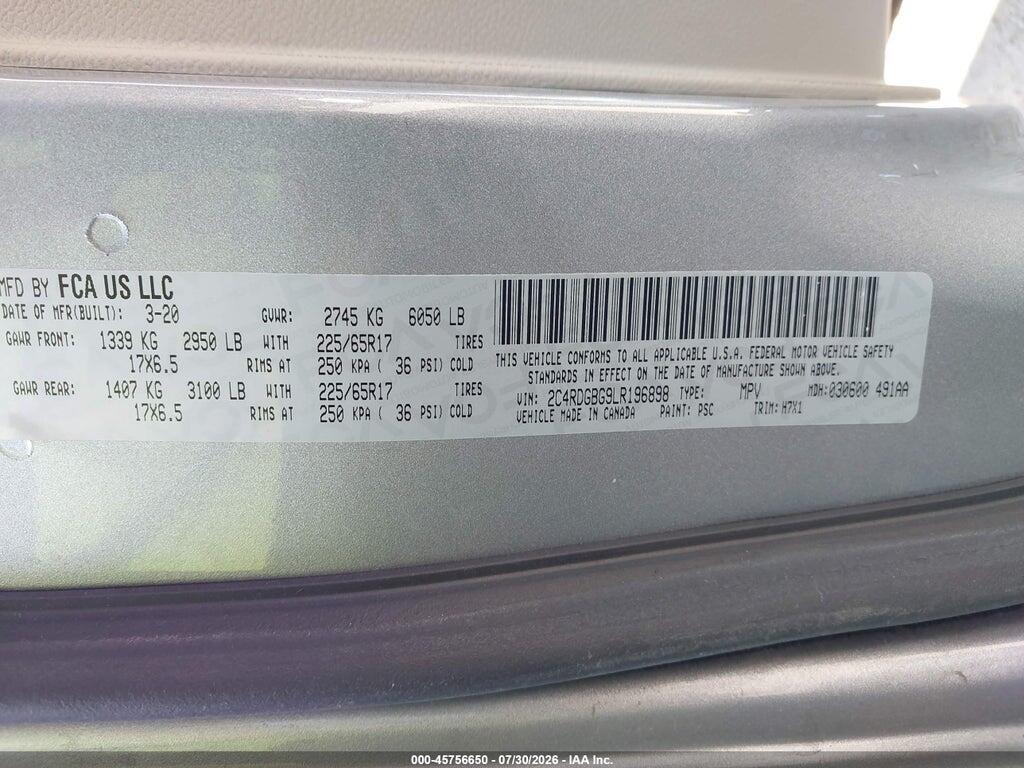2C4RDGBG9LR196898 2020 DODGE GRAND CARAVAN photo no. 9