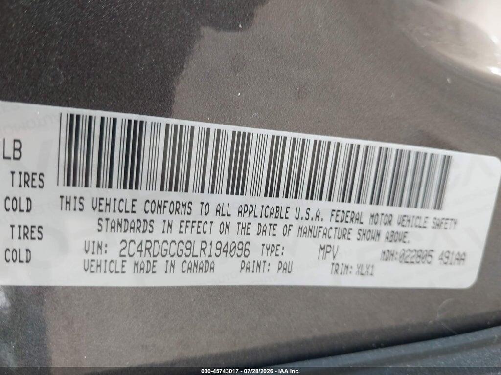 2C4RDGCG9LR194096 2020 DODGE GRAND CARAVAN photo no. 9