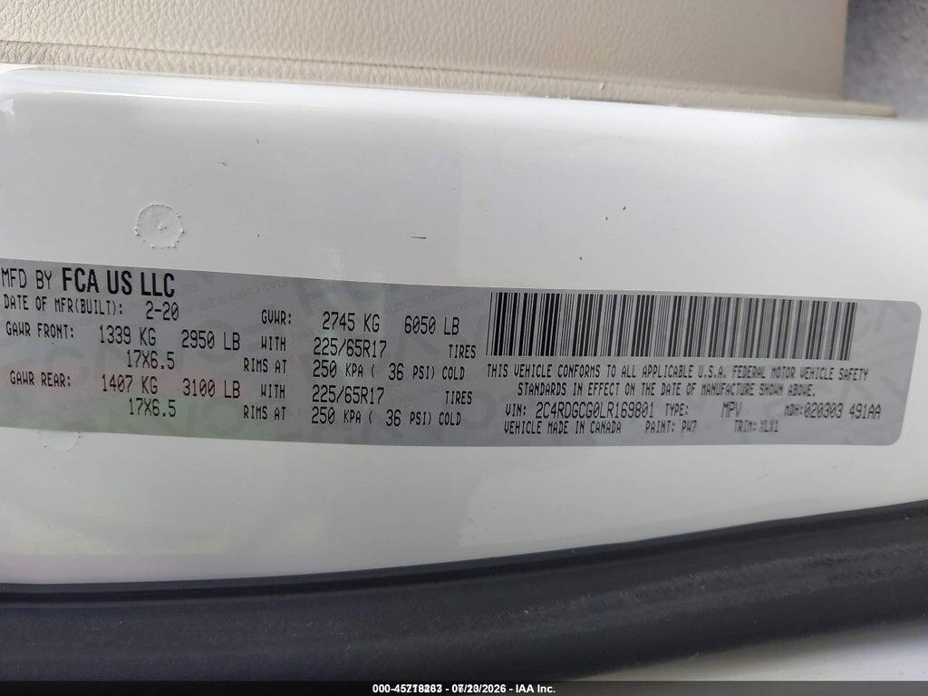 2C4RDGCG0LR169801 2020 DODGE GRAND CARAVAN photo no. 9