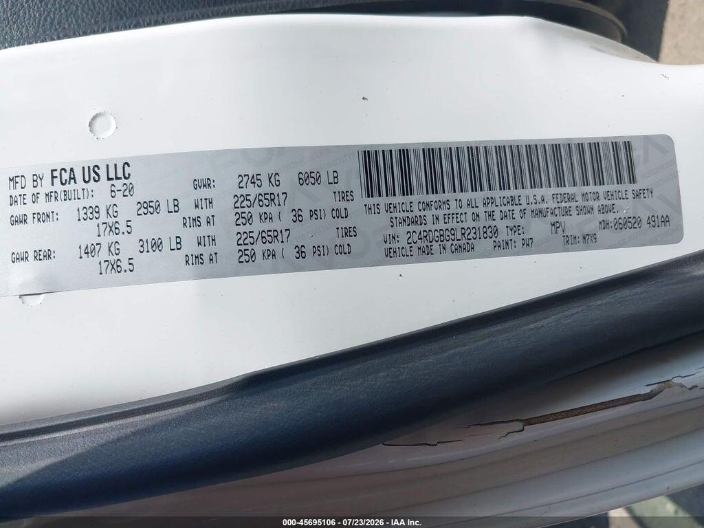 2C4RDGBG9LR231830 2020 DODGE GRAND CARAVAN photo no. 9