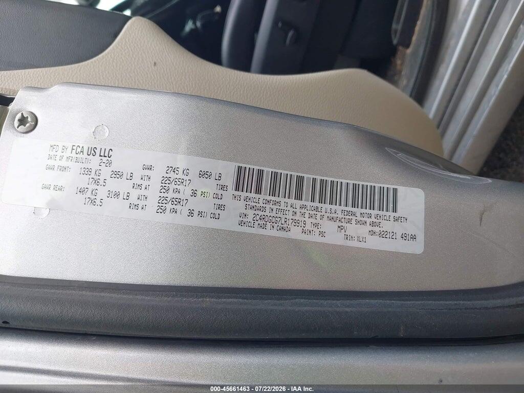 2C4RDGCG7LR179919 2020 DODGE GRAND CARAVAN photo no. 9