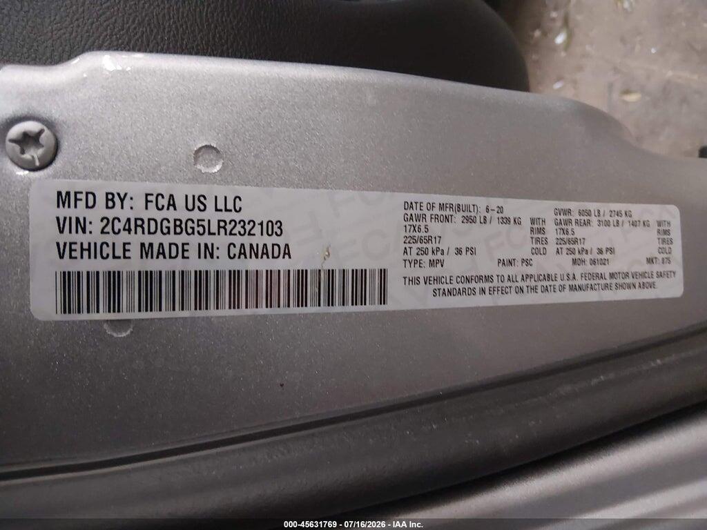 2C4RDGBG5LR232103 2020 DODGE GRAND CARAVAN photo no. 9