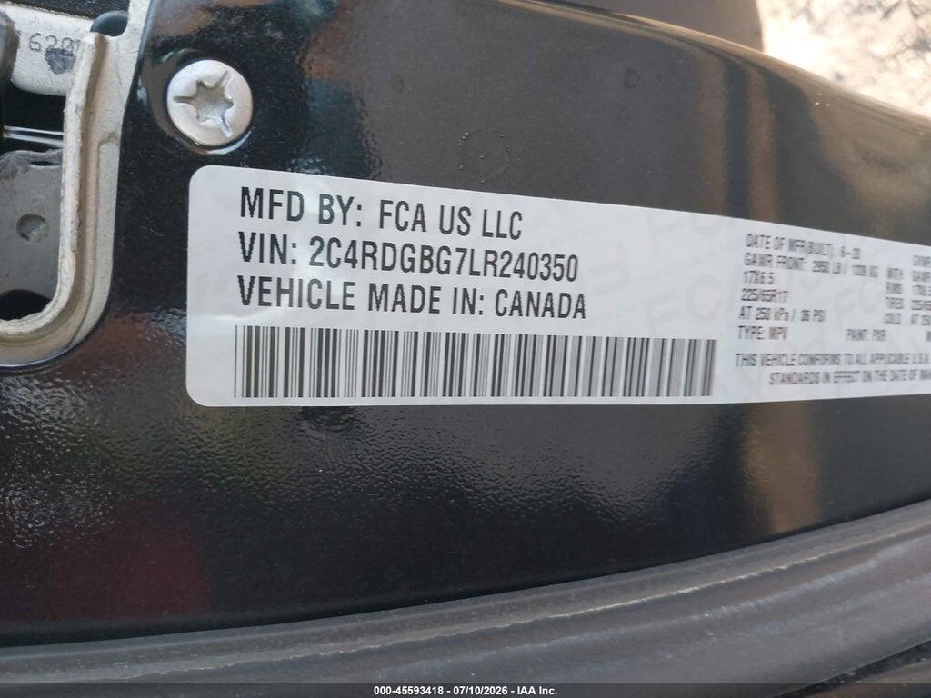 2C4RDGBG7LR240350 2020 DODGE GRAND CARAVAN photo no. 9