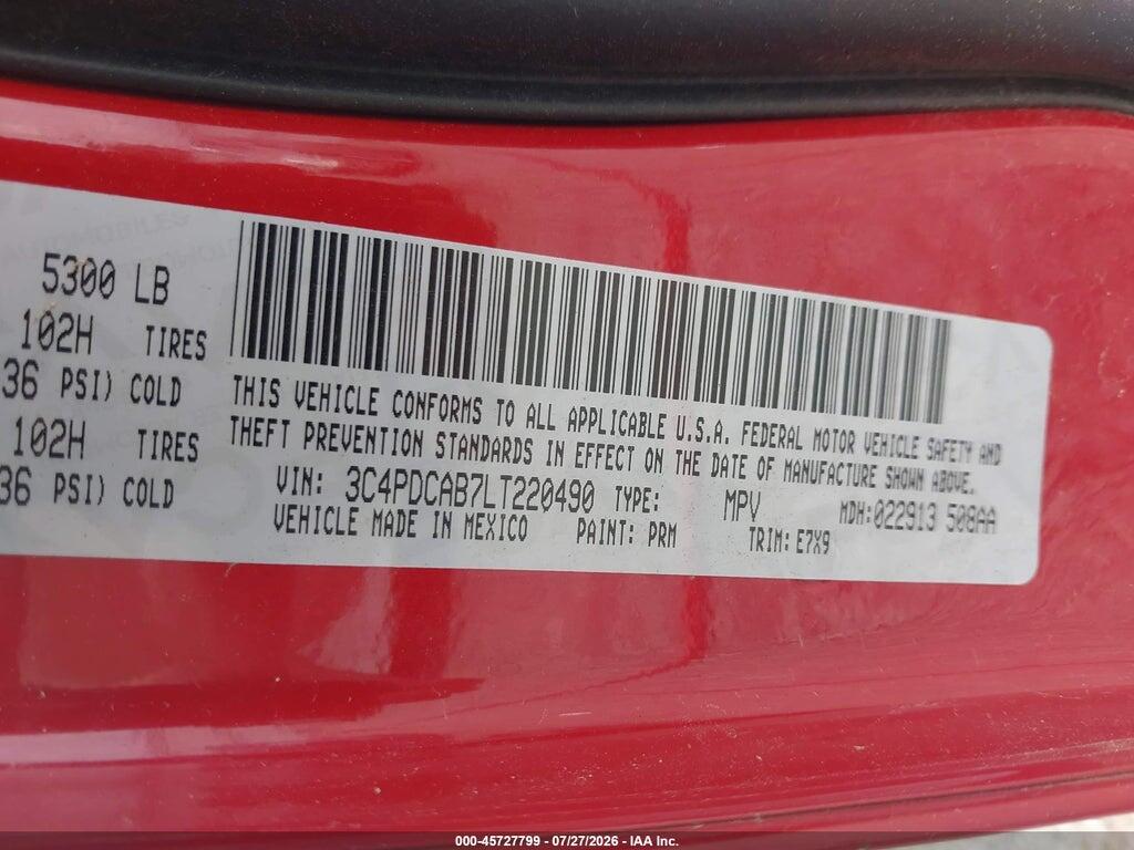 3C4PDCAB7LT220490 2020 DODGE JOURNEY photo no. 9