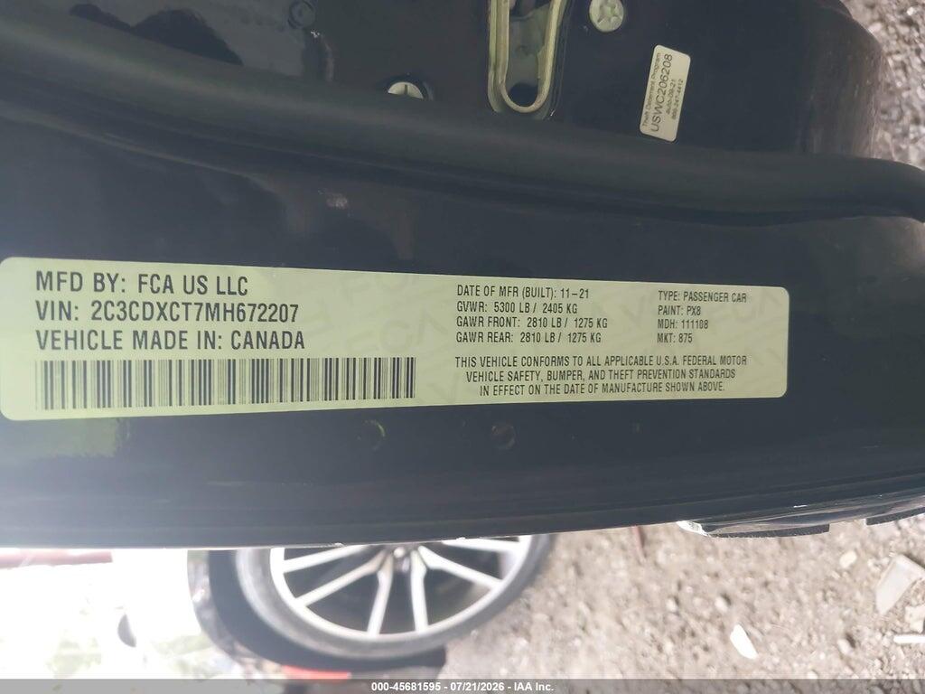 2C3CDXCT7MH672207 2021 DODGE CHARGER photo no. 9