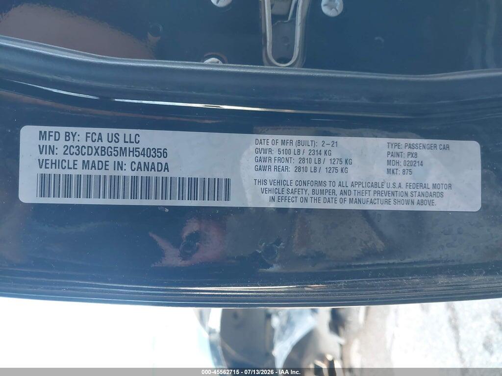 2C3CDXBG5MH540356 2021 DODGE CHARGER photo no. 9