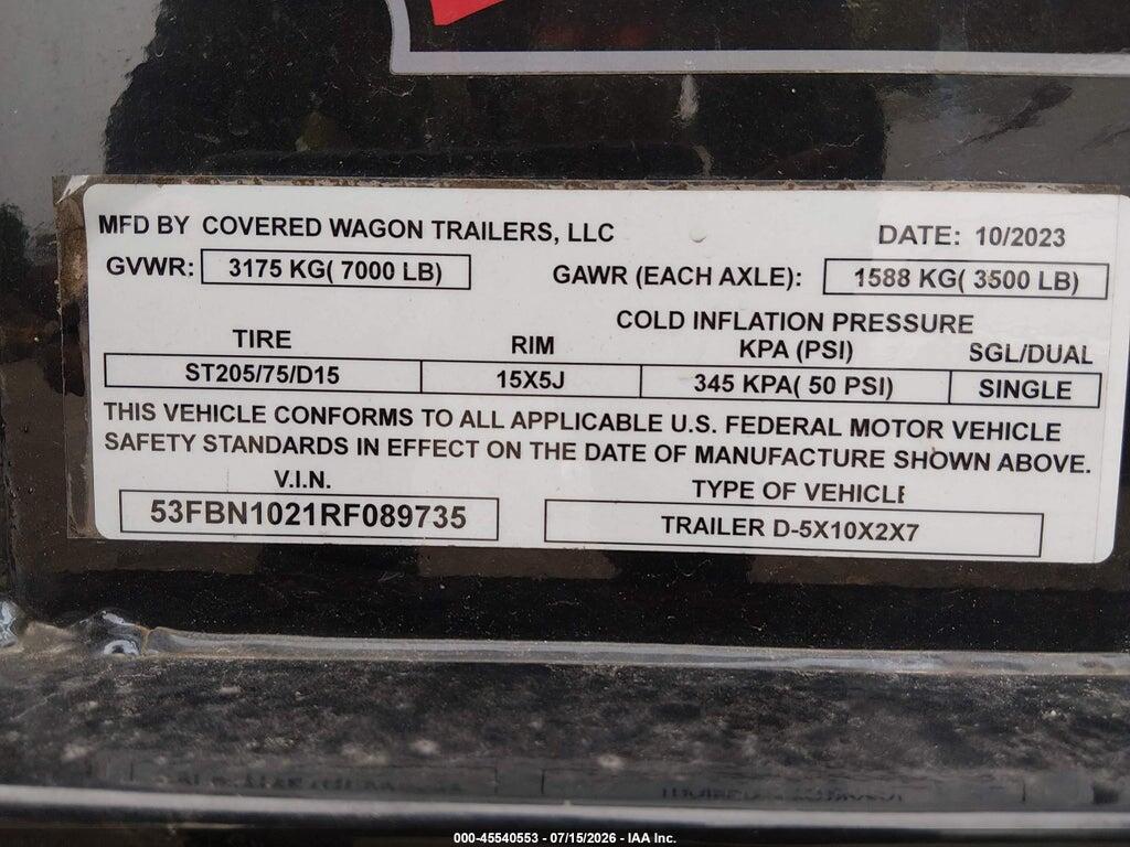 53FBN1021RF089735 2024 COVERED WAGON DUAL AXLE TRAILER photo no. 9