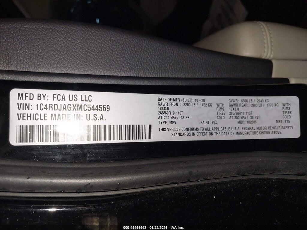 1C4RDJAGXMC544569 2021 DODGE DURANGO photo no. 9