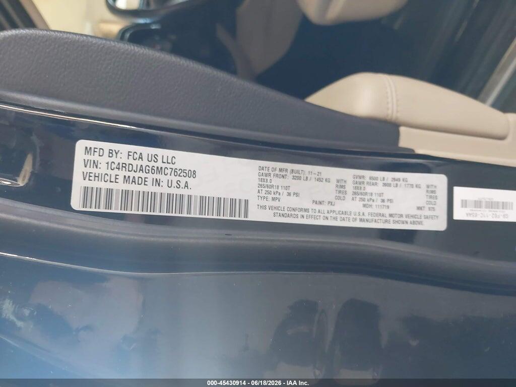 1C4RDJAG6MC762508 2021 DODGE DURANGO photo no. 9