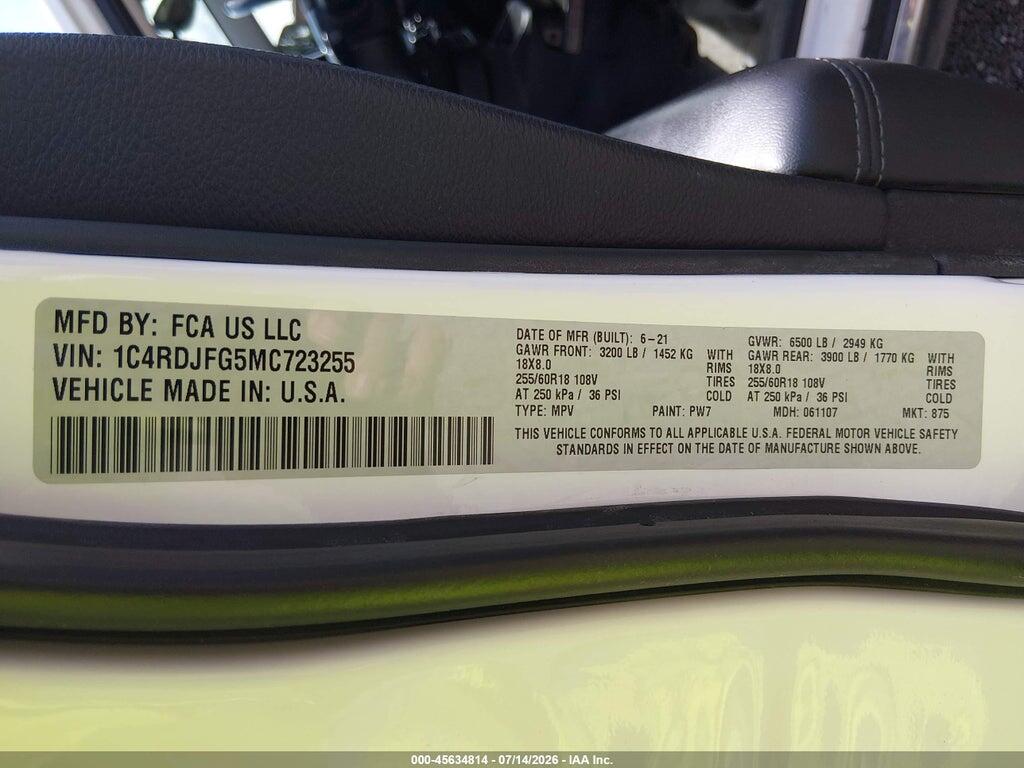 1C4RDJFG5MC723255 2021 DODGE DURANGO photo no. 9