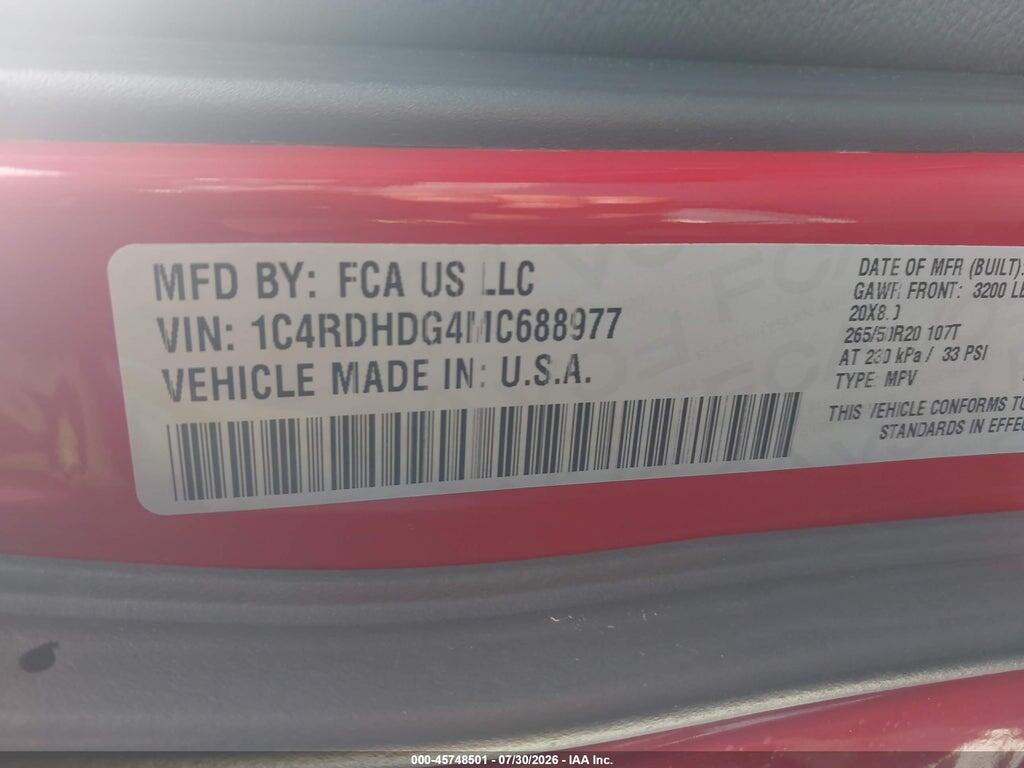 1C4RDHDG4MC688977 2021 DODGE DURANGO photo no. 9