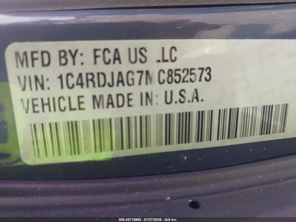 1C4RDJAG7MC852573 2021 DODGE DURANGO photo no. 9