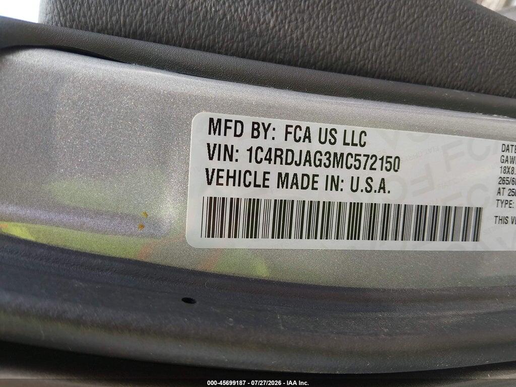 1C4RDJAG3MC572150 2021 DODGE DURANGO photo no. 9