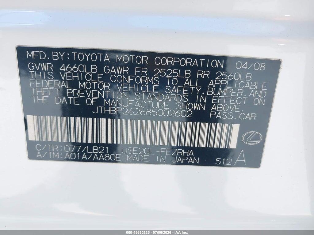 JTHBP262685002602 2008 LEXUS IS F photo no. 9