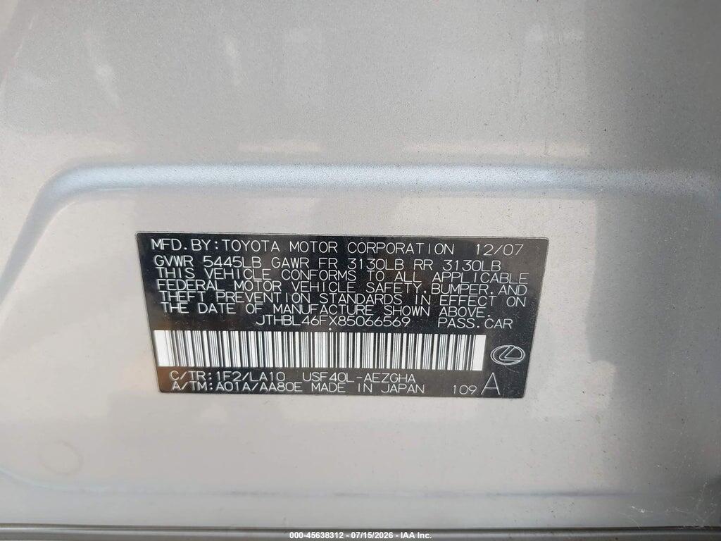 JTHBL46FX85066569 2008 LEXUS LS 460 photo no. 9