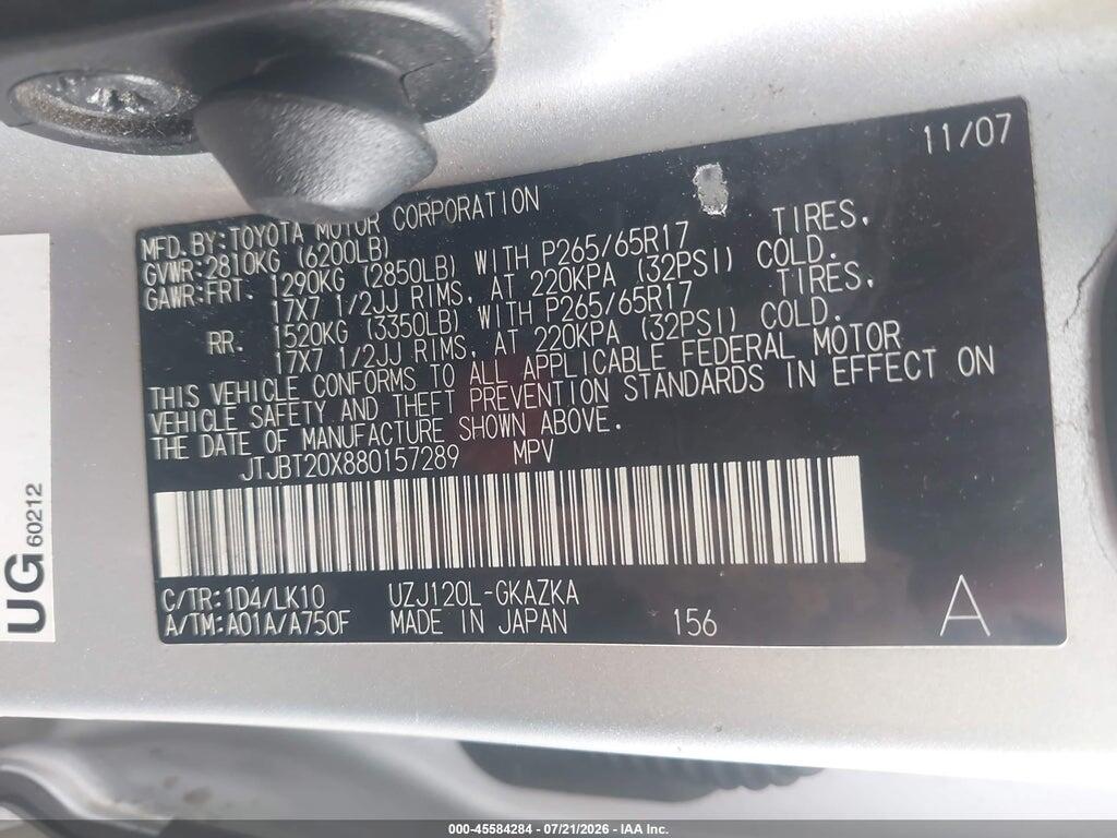 JTJBT20X880157289 2008 LEXUS GX 470 photo no. 9