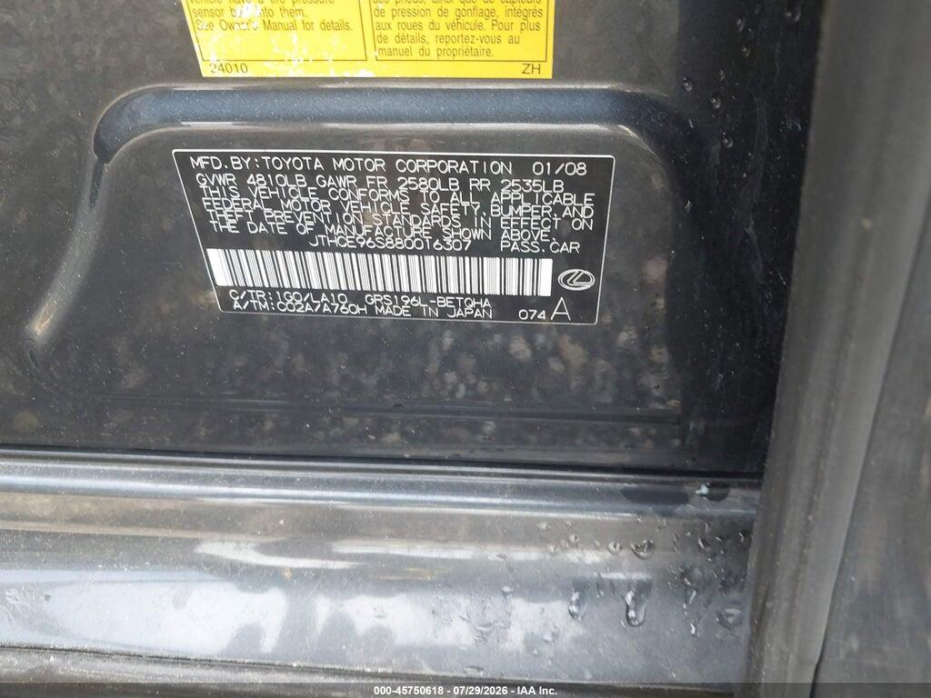 JTHCE96S880016307 2008 LEXUS GS 350 photo no. 9