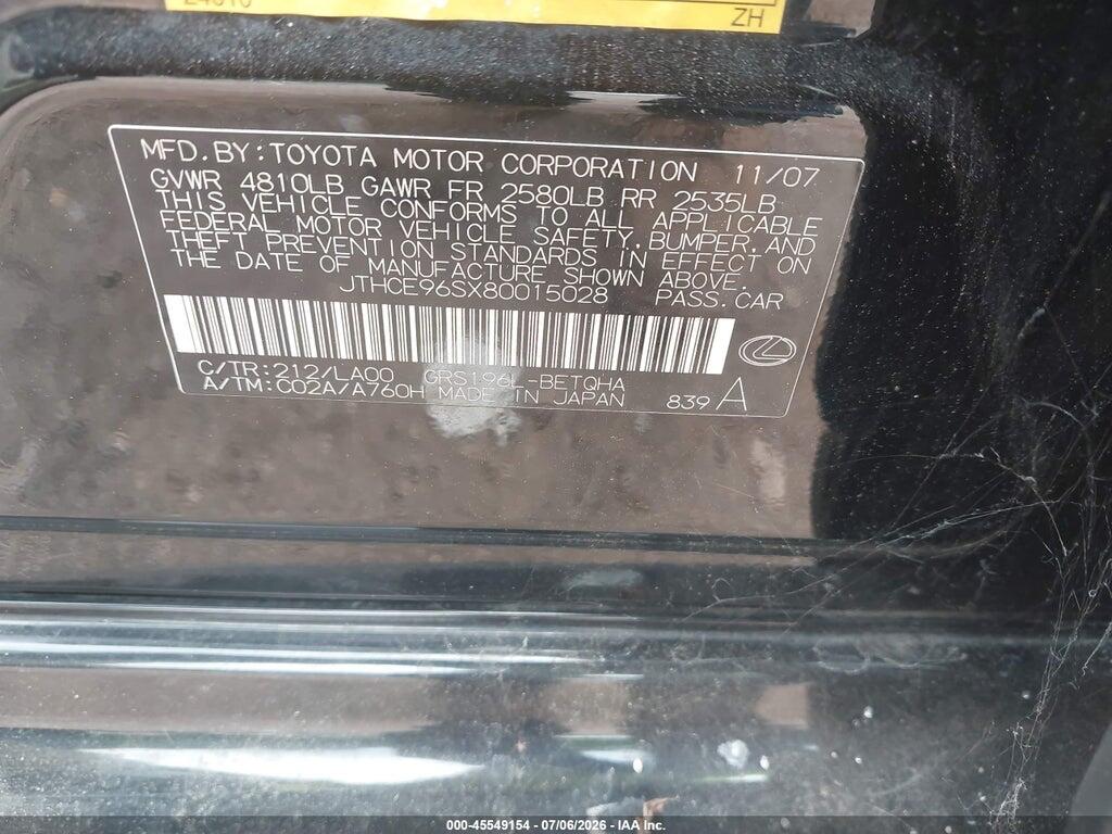 JTHCE96SX80015028 2008 LEXUS GS 350 photo no. 9