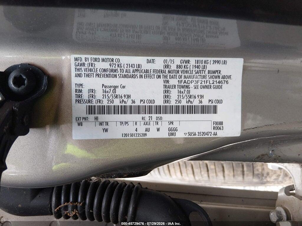 1FADP3F21FL214676 2015 FORD FOCUS photo no. 9