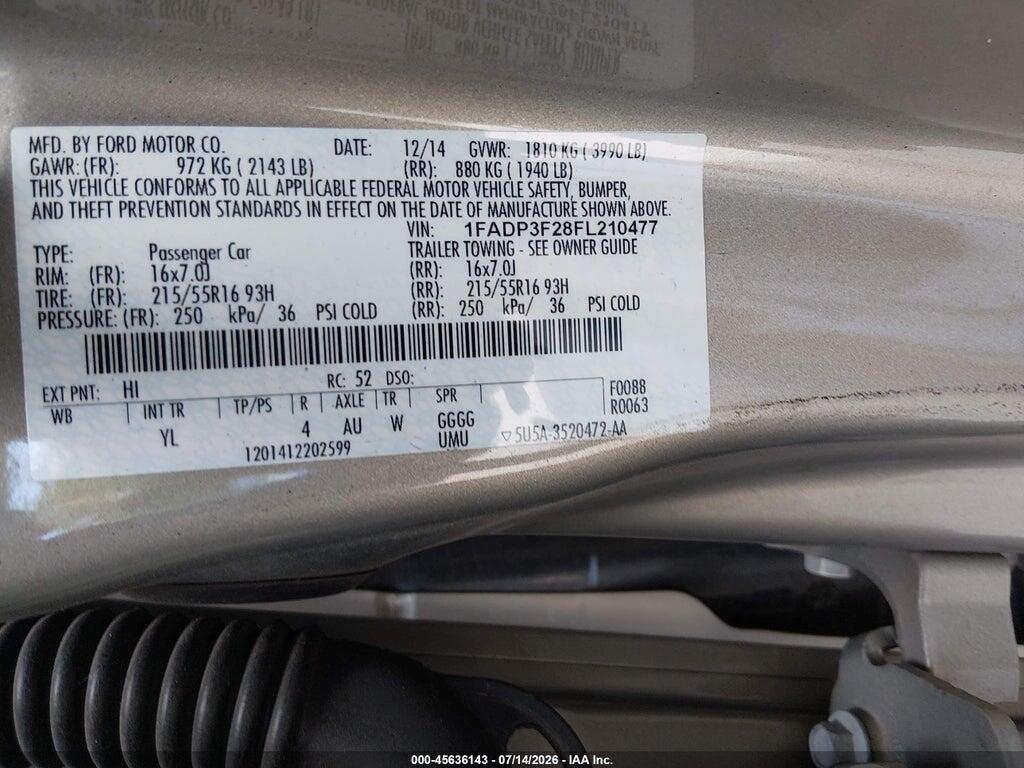 1FADP3F28FL210477 2015 FORD FOCUS photo no. 9