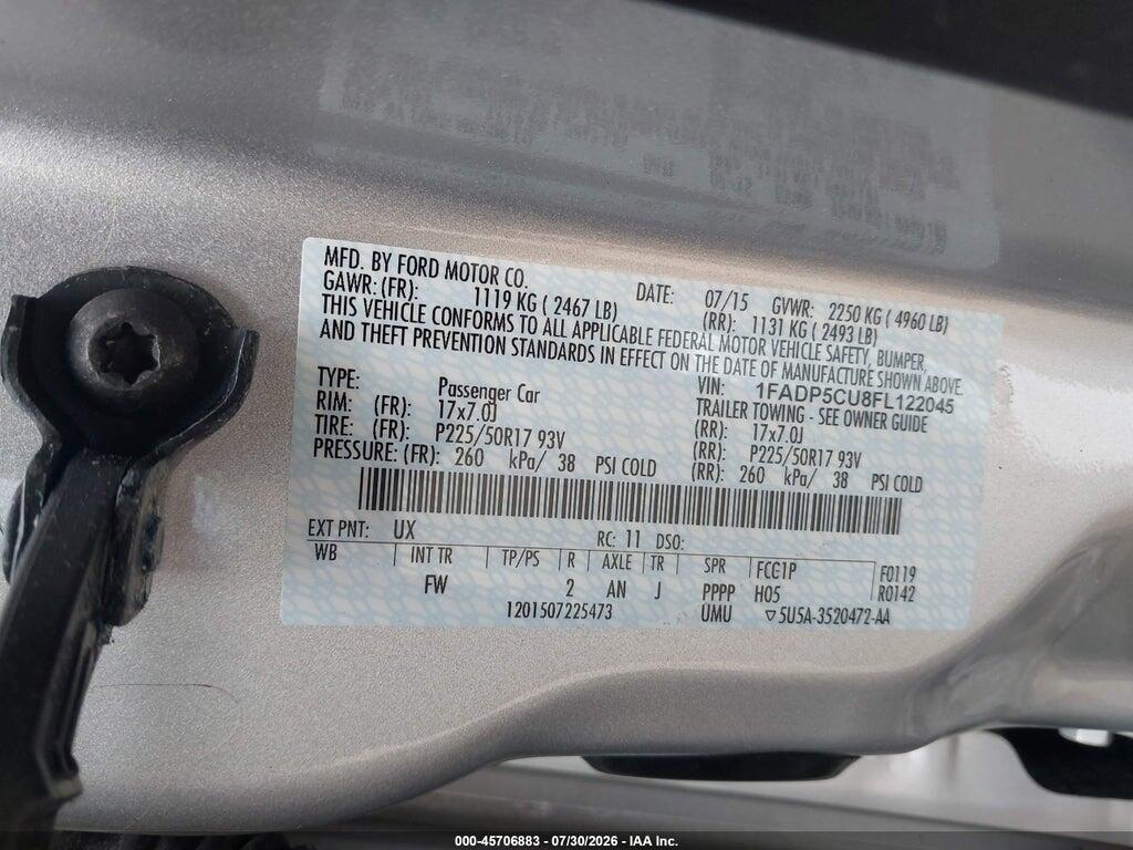 1FADP5CU8FL122045 2015 FORD C-MAX ENERGI photo no. 9
